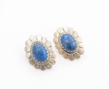 925 Sterling Silver Vintage Earrings Oval Cabochon Turquoise Flower  EG13547