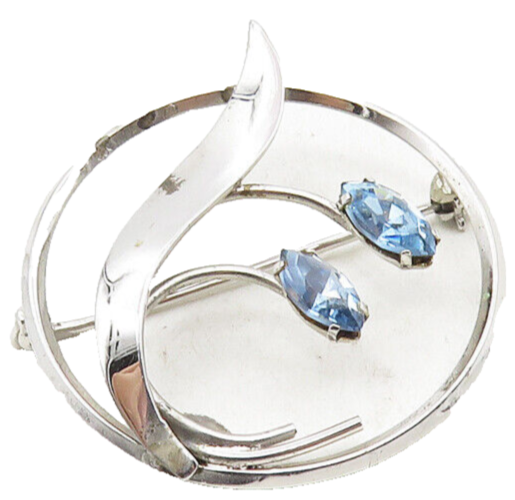 LAMODE 925 Sterling Silver  Vintage Blue Topaz Shiny Floral Brooch Pin  BP4130