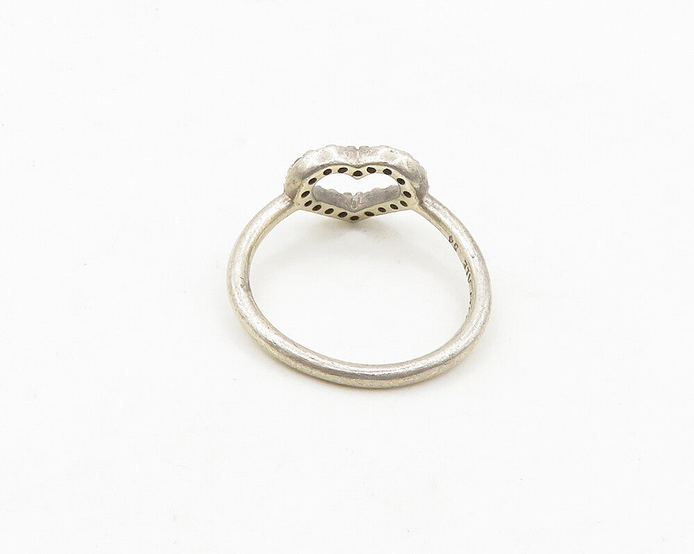 PANDORA 925 Silver  Vintage Shiny Topaz Open Love Heart Ring Sz 6.5  RG19202