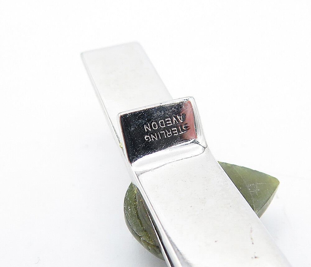 AVEDON 925 Sterling Silver  Vintage Teardrop Jasper Shiny Tie Clip  TR1271