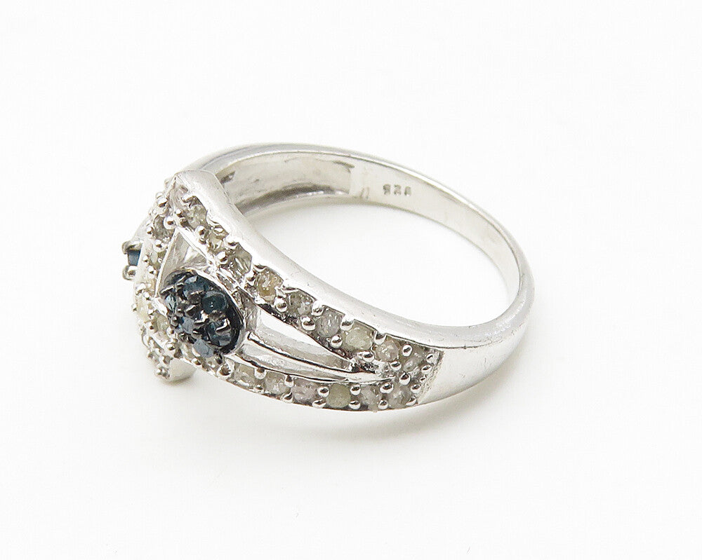 925 Silver  .25 Carat Genuine Blue & White Diamonds Band Ring Sz 7  RG10357
