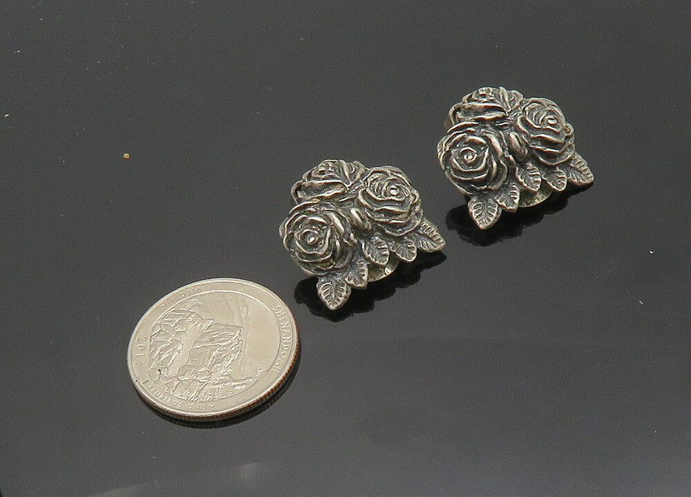 NAPIER 925 Silver  Vintage Antique Rare Roses Non Pierce Earrings  EG10371