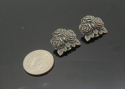 NAPIER 925 Silver  Vintage Antique Rare Roses Non Pierce Earrings  EG10371