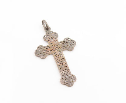 925 Sterling Silver Vintage Pendant Intricate Scrollwork Religious Cross PT25400