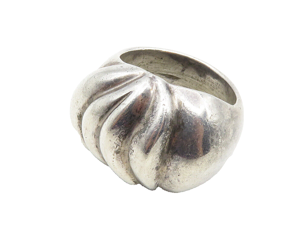 MEXICO 925 Sterling Silver  Vintage Shiny Fluted Dome Band Ring Sz 6.5  RG9756