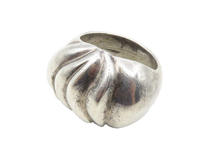 MEXICO 925 Sterling Silver  Vintage Shiny Fluted Dome Band Ring Sz 6.5  RG9756