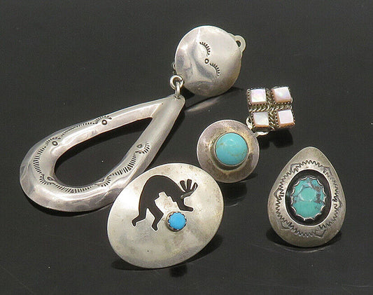 ZUNI NAVAJO 925 Silver  Vintage MultiStone 6 Pcs Lot Single Earrings  EG11249