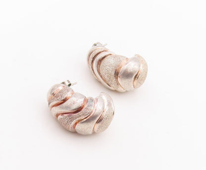 925 Sterling Silver Vintage Earrings Designer Grooved Open J Hoop  EG13140