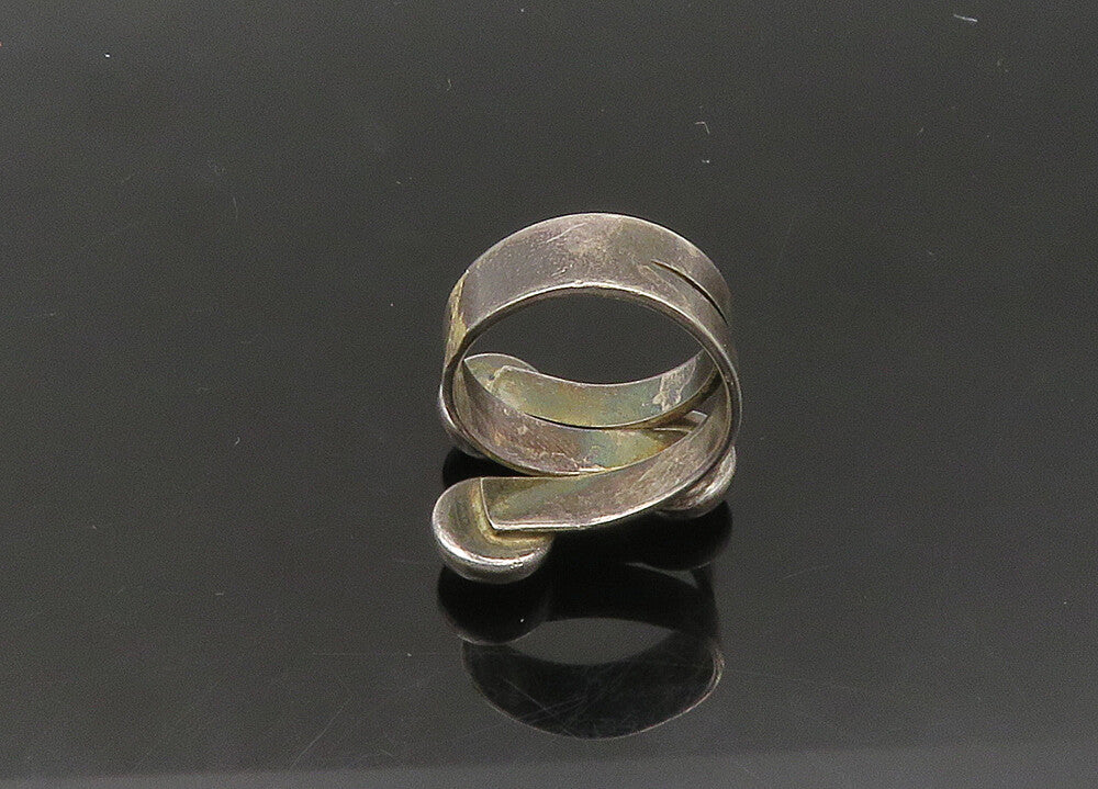ISRAEL 925 Silver  Vintage Cabochon Cut Tiger's Eye Band Ring Sz 5  RG21739