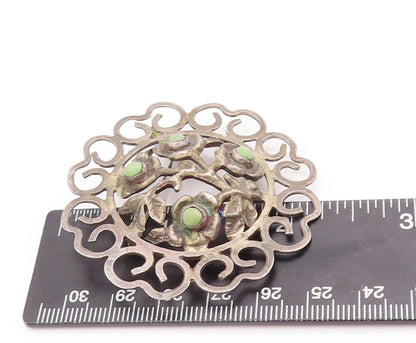 925 Sterling Silver Vintage Brooch Pin MEXICO Antique Turquoise Flower  BP10954
