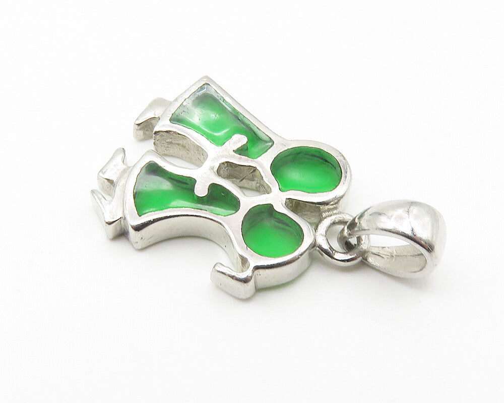 925 Sterling Silver  Kissing Couple Shiny Green Glass Art Drop Pendant  PT8387