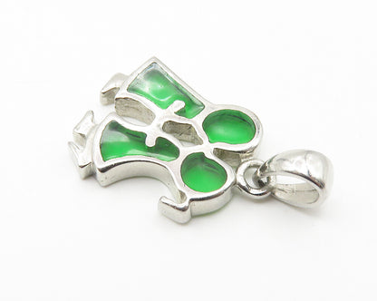 925 Sterling Silver  Kissing Couple Shiny Green Glass Art Drop Pendant  PT8387