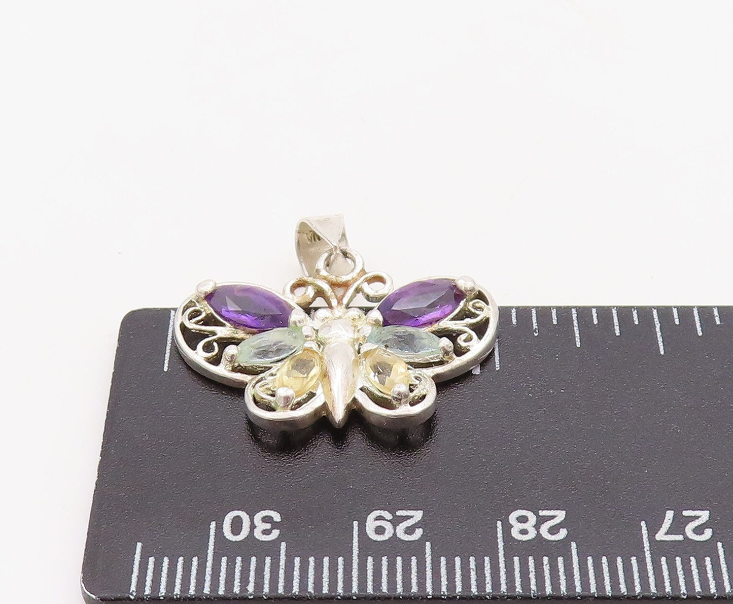 925 Sterling Silver Vintage Pendant Amethyst Topaz Citrine Butterfly   PT23651
