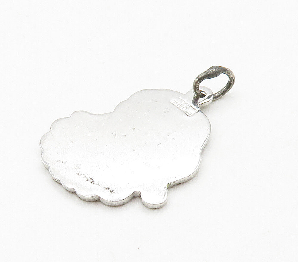 925 Sterling Silver  Vintage Enamel Santa Clause Christmas Pendant  PT12518