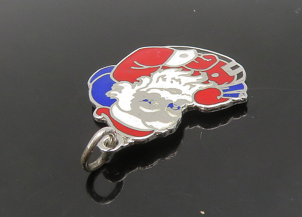 925 Sterling Silver  Vintage Enamel Santa Clause Christmas Pendant  PT19304