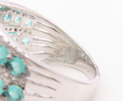 925 Sterling Silver Vintage Ring Designer Aqua & White CZ Bands  Sz 8.5  RG30150