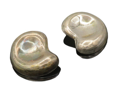 MEXICO 925 Silver  Vintage Shiny Smooth Hollow Non Pierce Earrings  EG8055