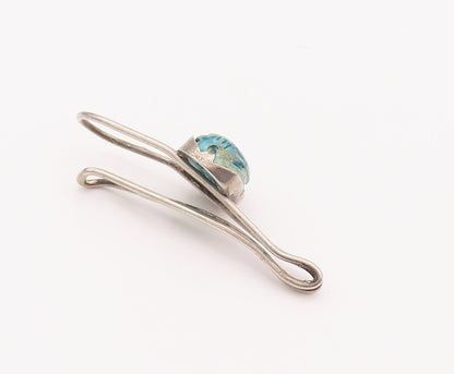 925 Sterling Silver Vintage Tie Clip MIDDLE EAST Turquoise Scarab Carve TR3741