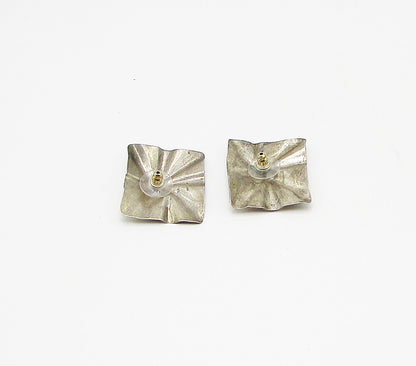 925 Sterling Silver  Vintage Fluted Cloth Design Stud Drop Earrings  EG1995