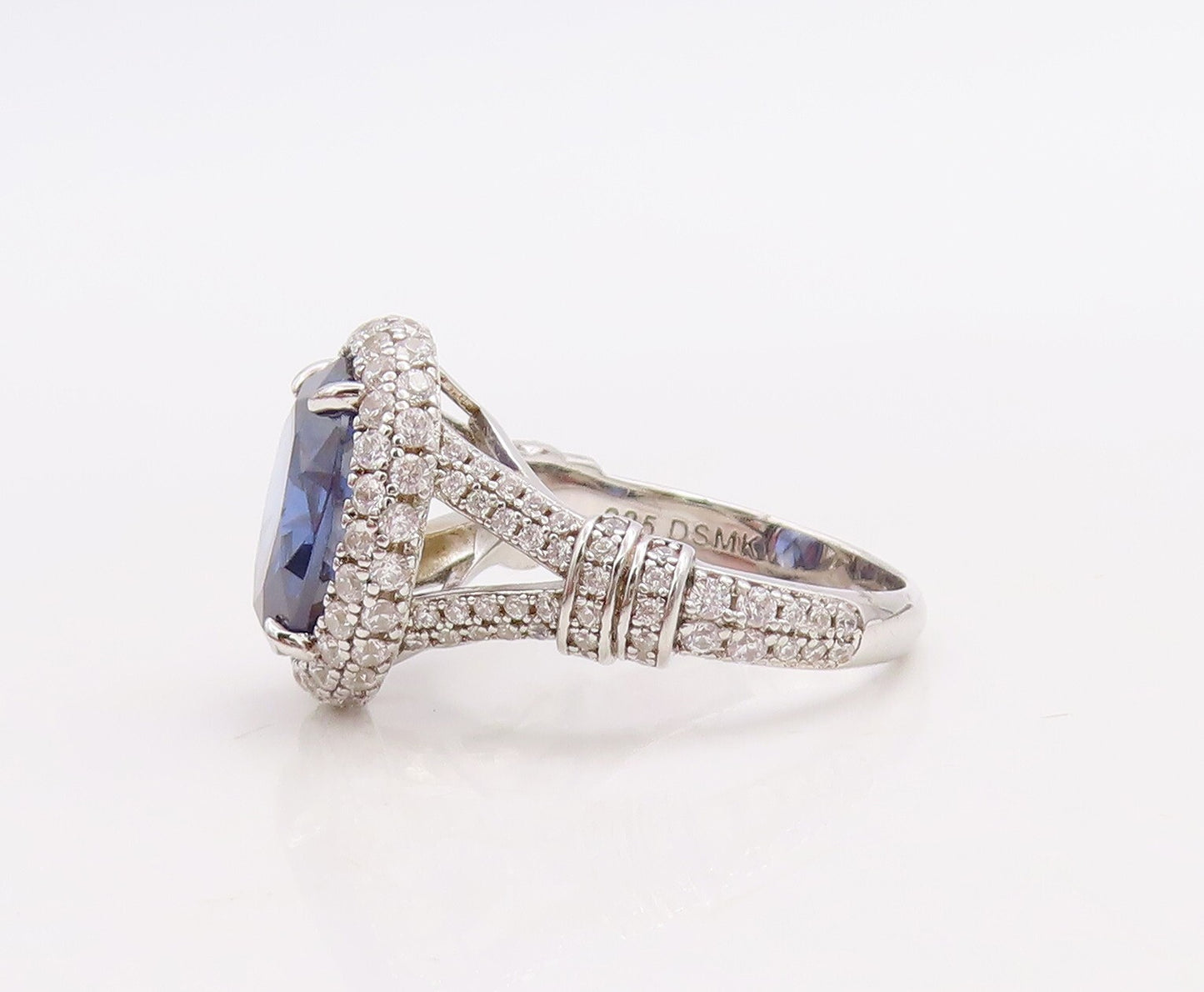 925 Sterling Silver Vintage Ring Designer Cutout Sapphire & CZ  Sz 7  RG30990
