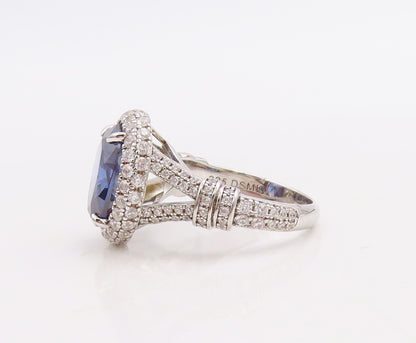 925 Sterling Silver Vintage Ring Designer Cutout Sapphire & CZ  Sz 7  RG30990