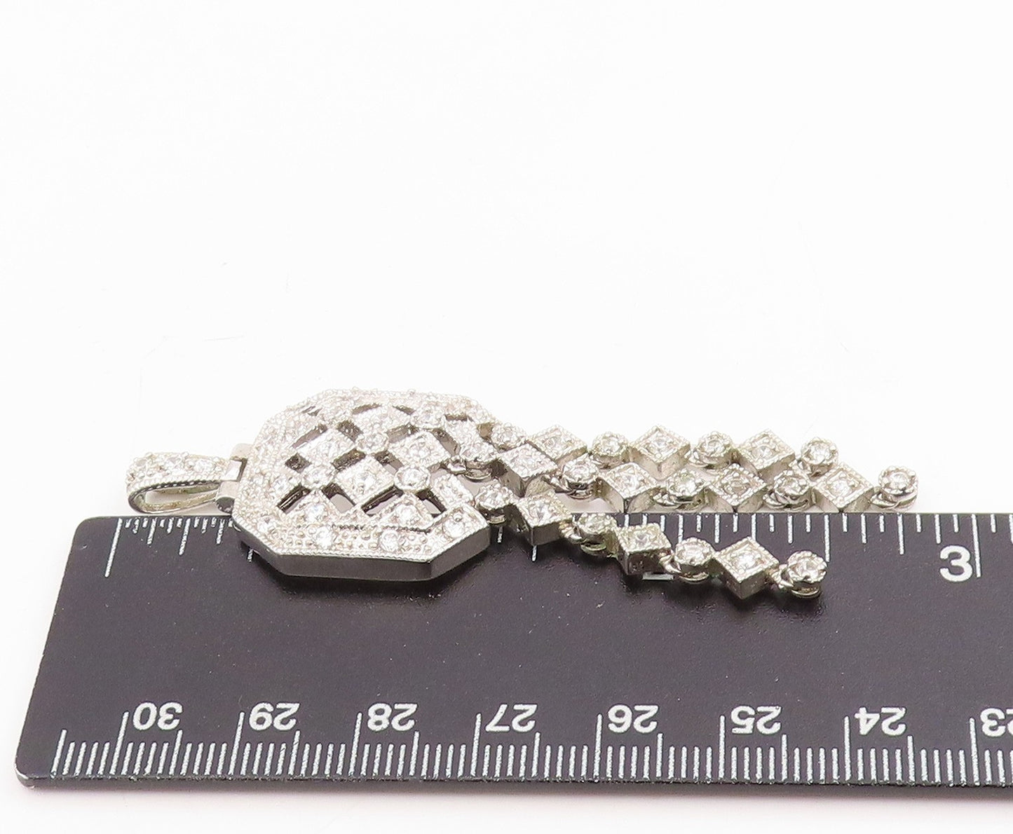 925 Sterling Silver Vintage Pendant Sparkling CZ Geometric Tassel Drop  PT25745