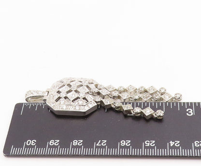 925 Sterling Silver Vintage Pendant Sparkling CZ Geometric Tassel Drop  PT25745
