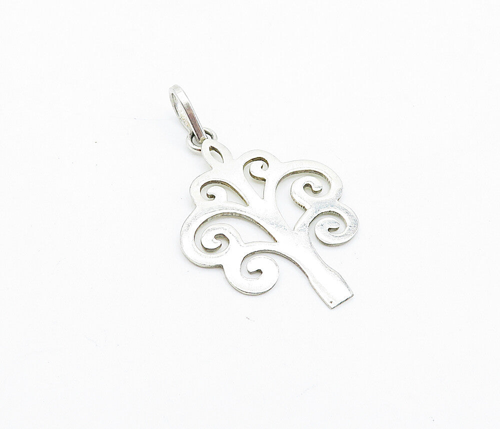925 Sterling Silver Vintage Petite Shiny Swirl Tree Design Pendant PT2979