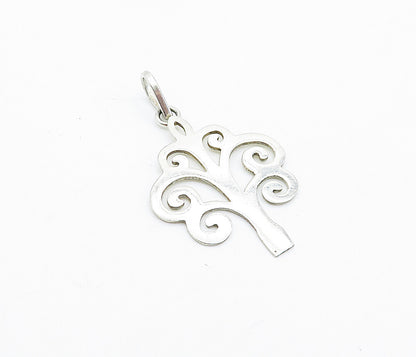 925 Sterling Silver Vintage Petite Shiny Swirl Tree Design Pendant PT2979