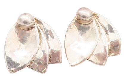 925 Sterling Silver Vintage Earrings Designer Large Puffed Leaves  EG13660