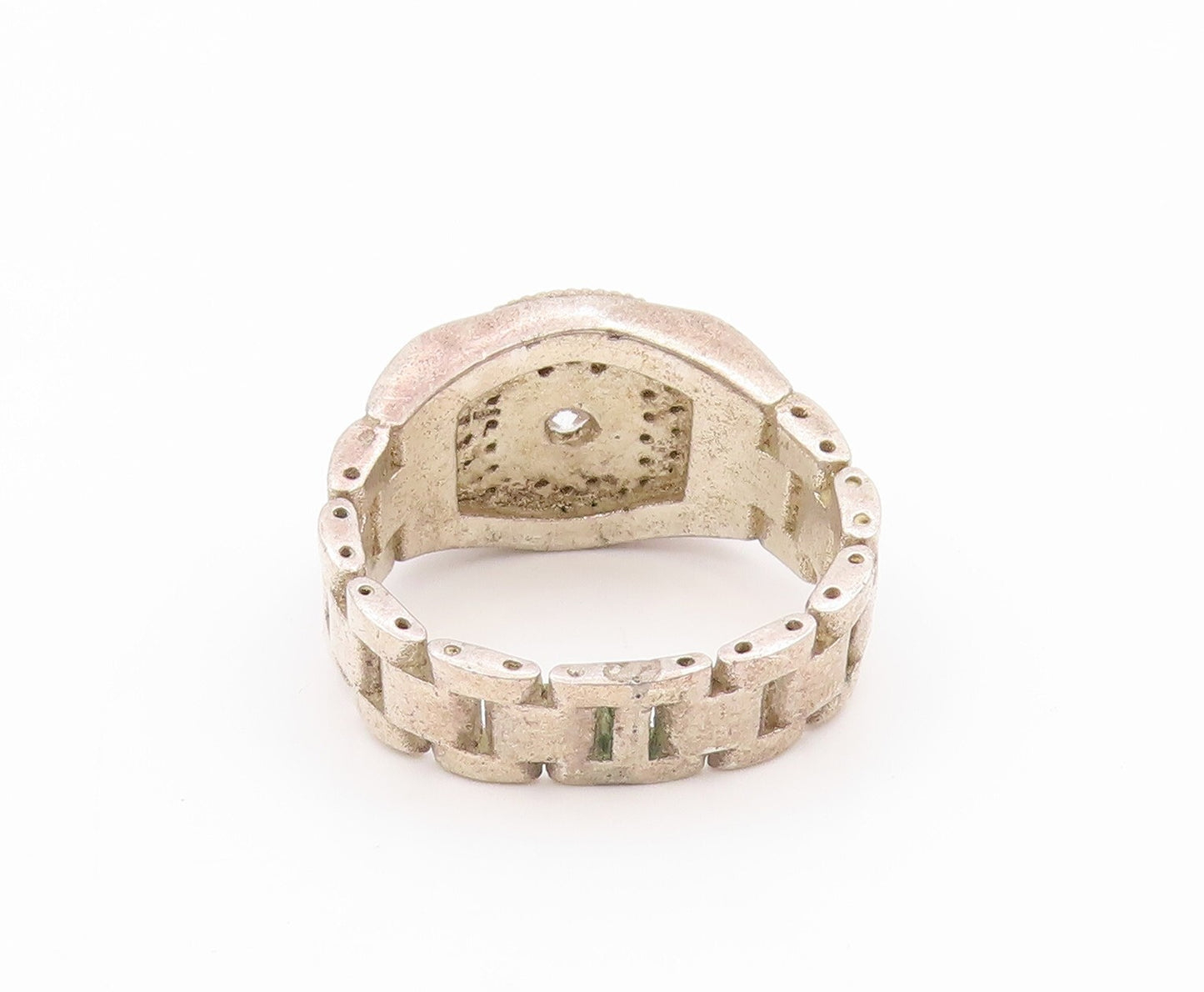 925 Sterling Silver Vintage Ring Designer CZ Watch Belt Carved  Sz 10.5  RG31814