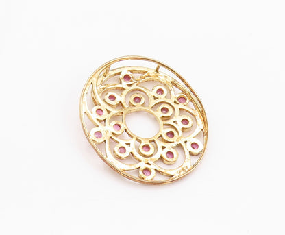 925 Sterling Silver Vintage Pendant Gold Plated Ruby Flower Cutout  PT24036