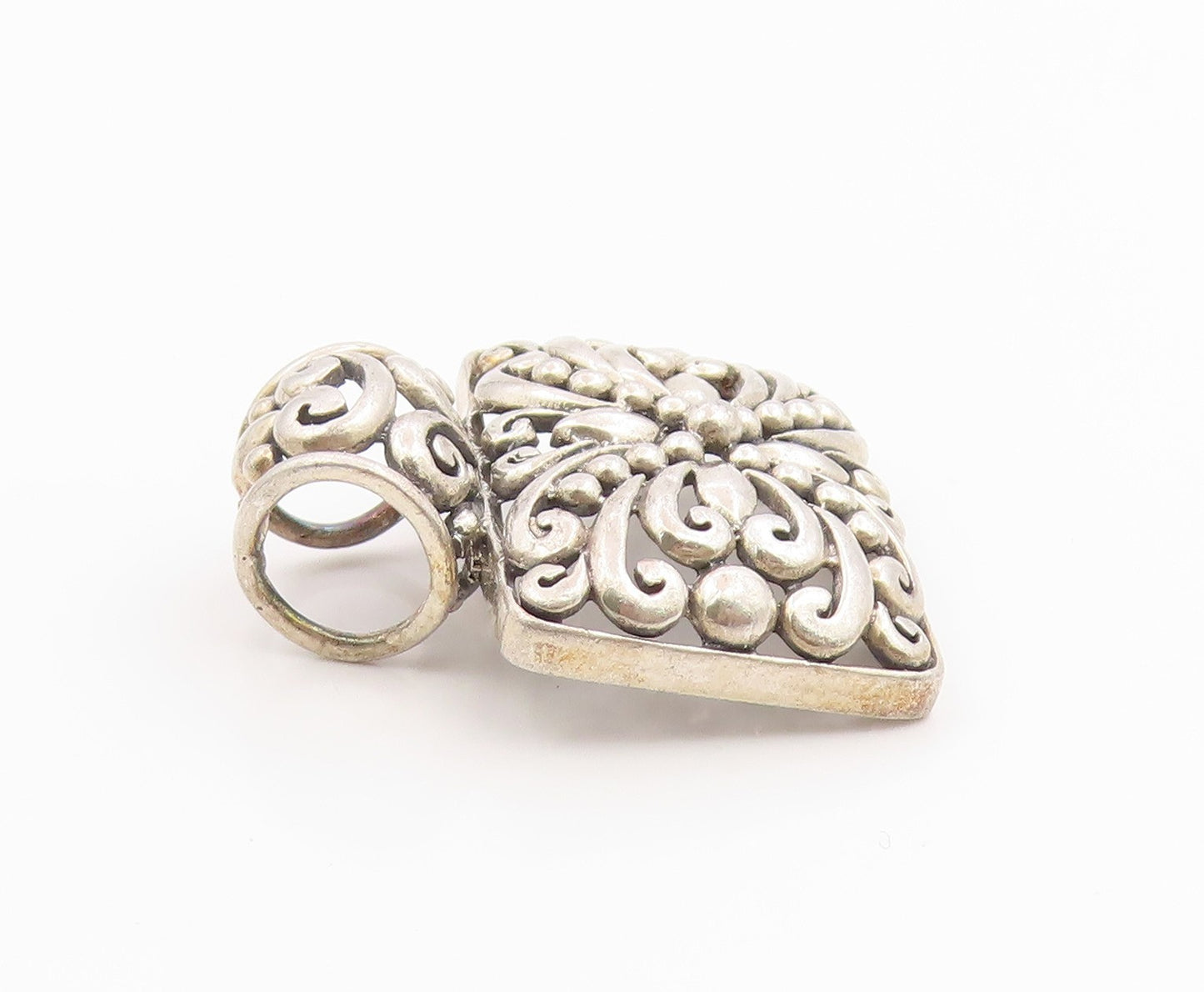 925 Sterling Silver Vintage Pendant Intricate Scrollwork Geometric Charm PT26276