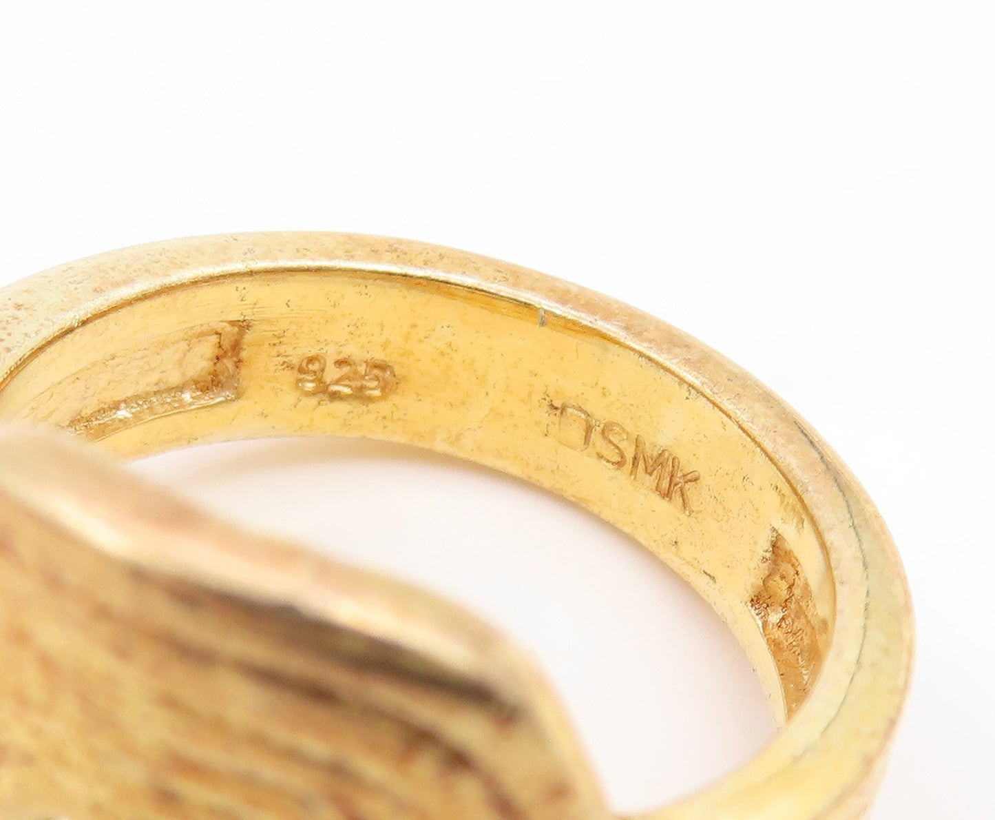 925 Sterling Silver Vintage Ring Gold Plated Geometric Hexagon Band Sz 7 RG35209