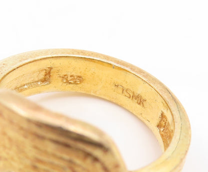 925 Sterling Silver Vintage Ring Gold Plated Geometric Hexagon Band Sz 7 RG35209