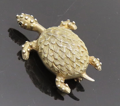 EUROPE 925 Silver  Vintage Gold Plated Carved Beaded Turtle Brooch Pin BP10306