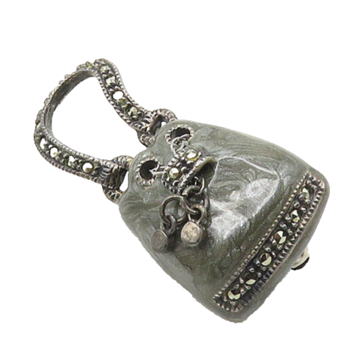 JUDITH JACK 925 Silver  Vintage Marcasite Purse Handbag Brooch Pin  BP6973