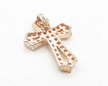 925 Sterling Silver  Topaz Rose Gold Plated Religious Cross Pendant  PT9676