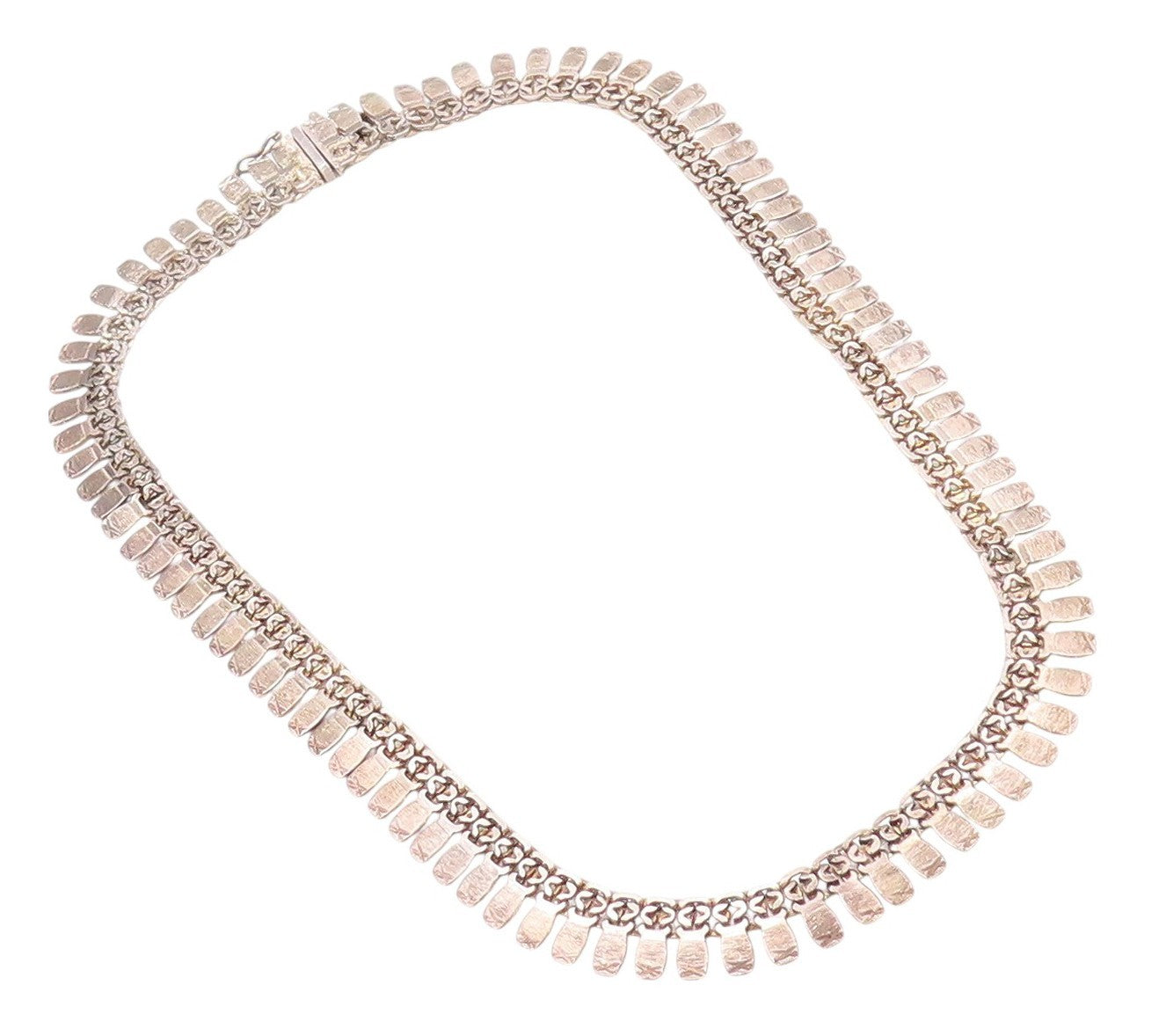 925 Sterling Silver Vintage Necklace Carved Small Flat Rectangular Links  NE4572