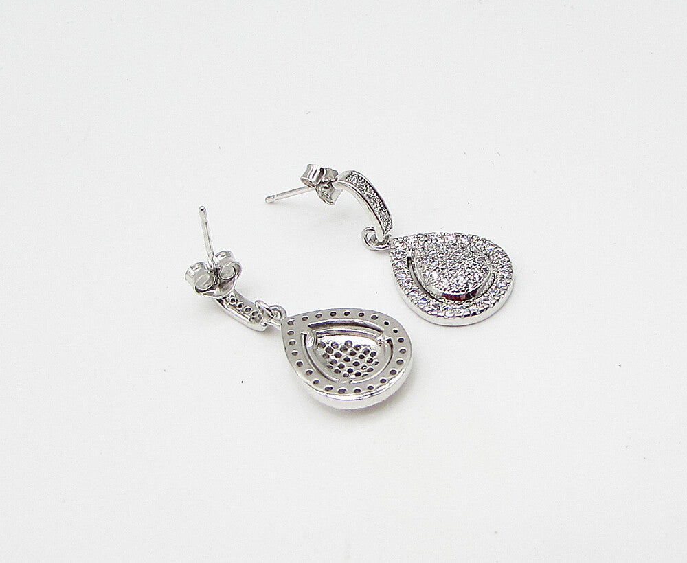 925 Sterling Silver  White Cubic Zirconia Tear Drop Stud Earrings  EG1442