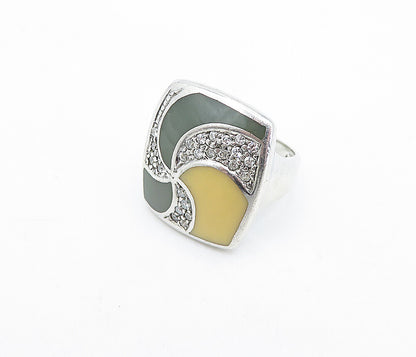 925 Sterling Silver  Jasper & Cubic Zirconia Cocktail Ring Sz 6.5  RG6048
