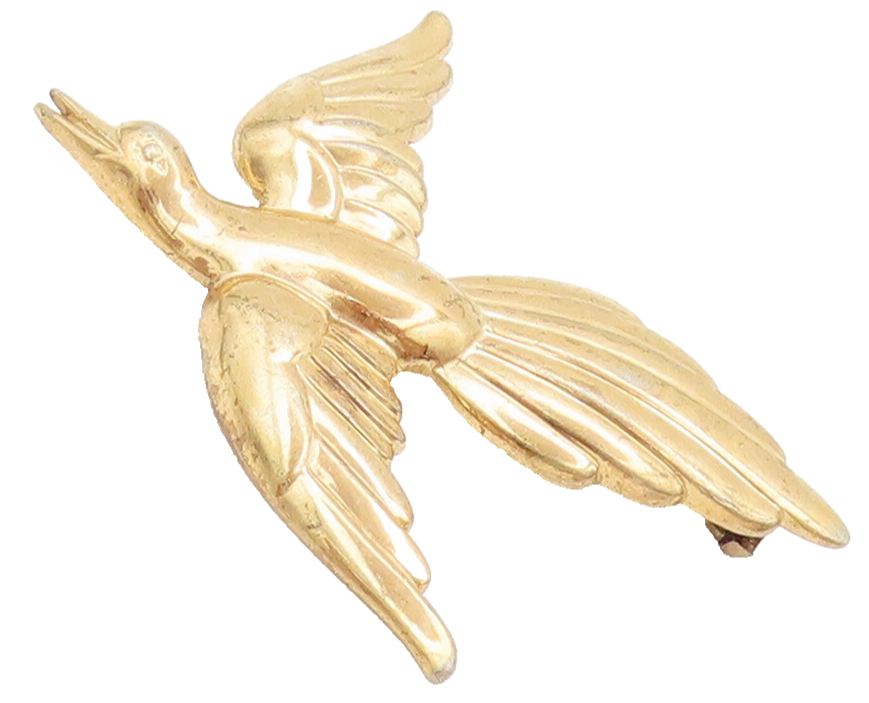 FORSTNER 925 Silver  Vintage Gold Plated Carved Flying Bird Brooch Pin BP10474