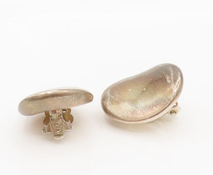 925 Sterling Silver  Vintage Minimalist Concave Clip Back Earrings  EG12353