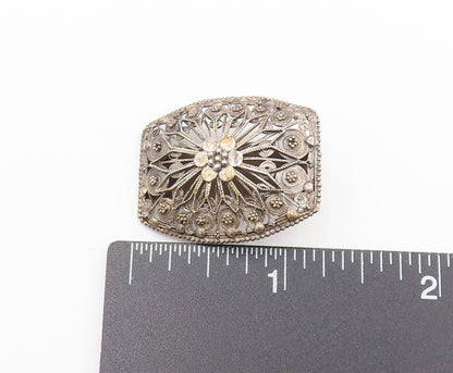 925 Sterling Silver  Vintage Openwork Floral Clip Back Earrings  EG12315