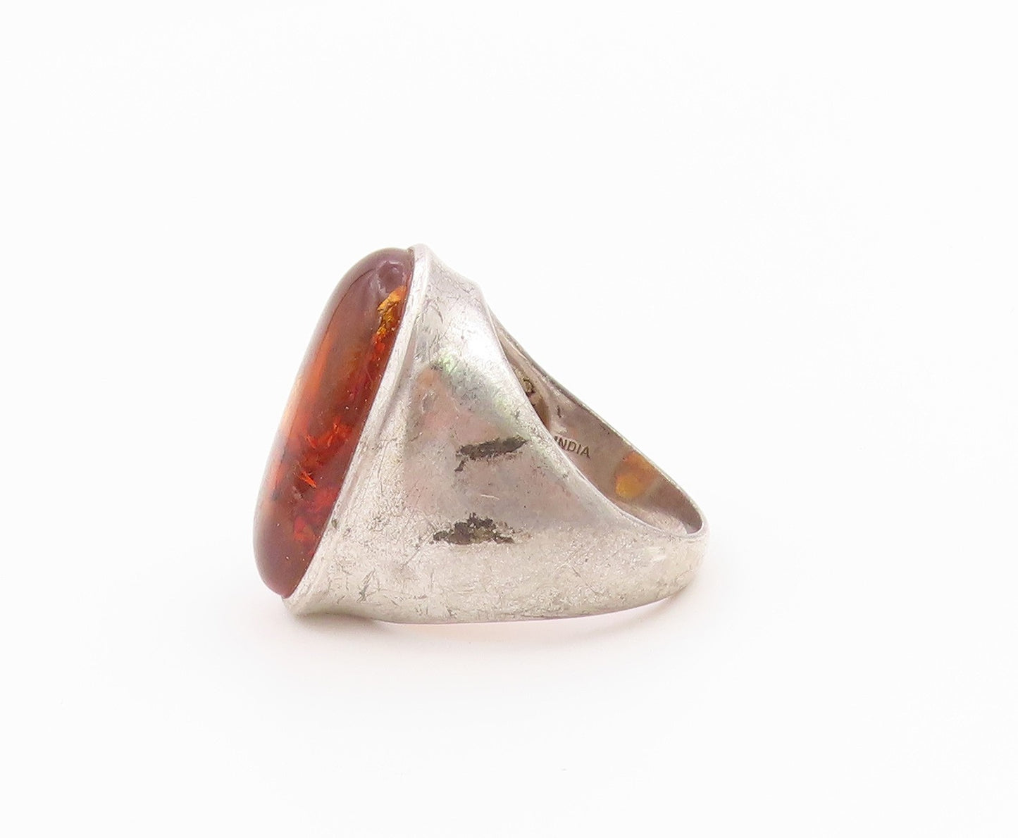 925 Sterling Silver Vintage Ring Classic Honey Amber Statement Band Sz 9 RG36431