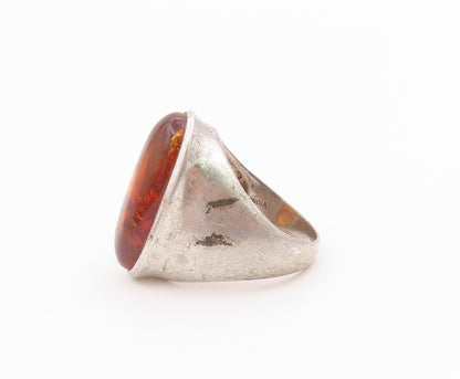 925 Sterling Silver Vintage Ring Classic Honey Amber Statement Band Sz 9 RG36431