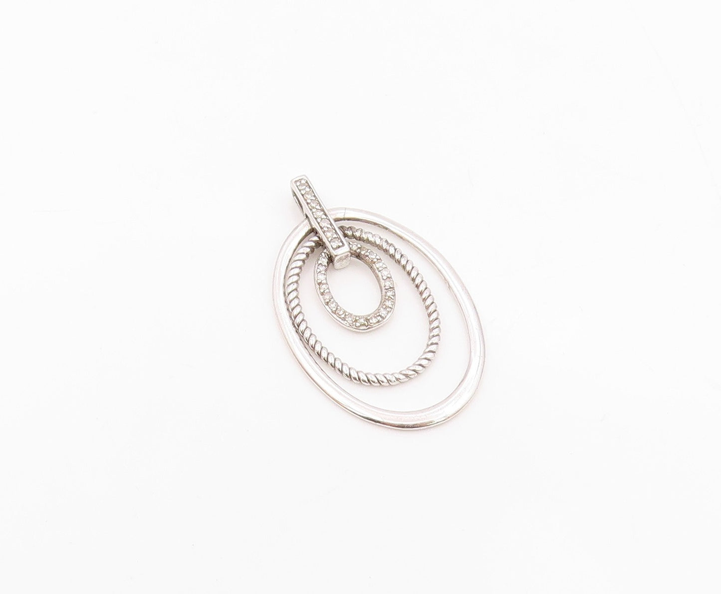 925 Silver  Vintage Graduated Open Oval Genuine Diamonds Pendant  PT20879