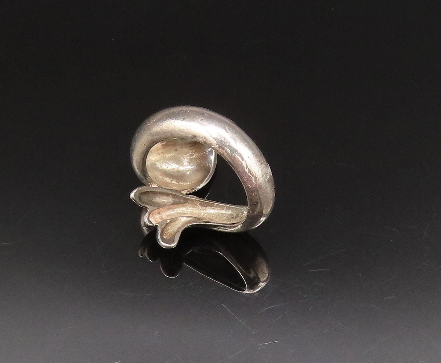 925 Sterling Silver  Vintage Dolphin Head & Tail Bypass Ring Sz 6.5  RG25613