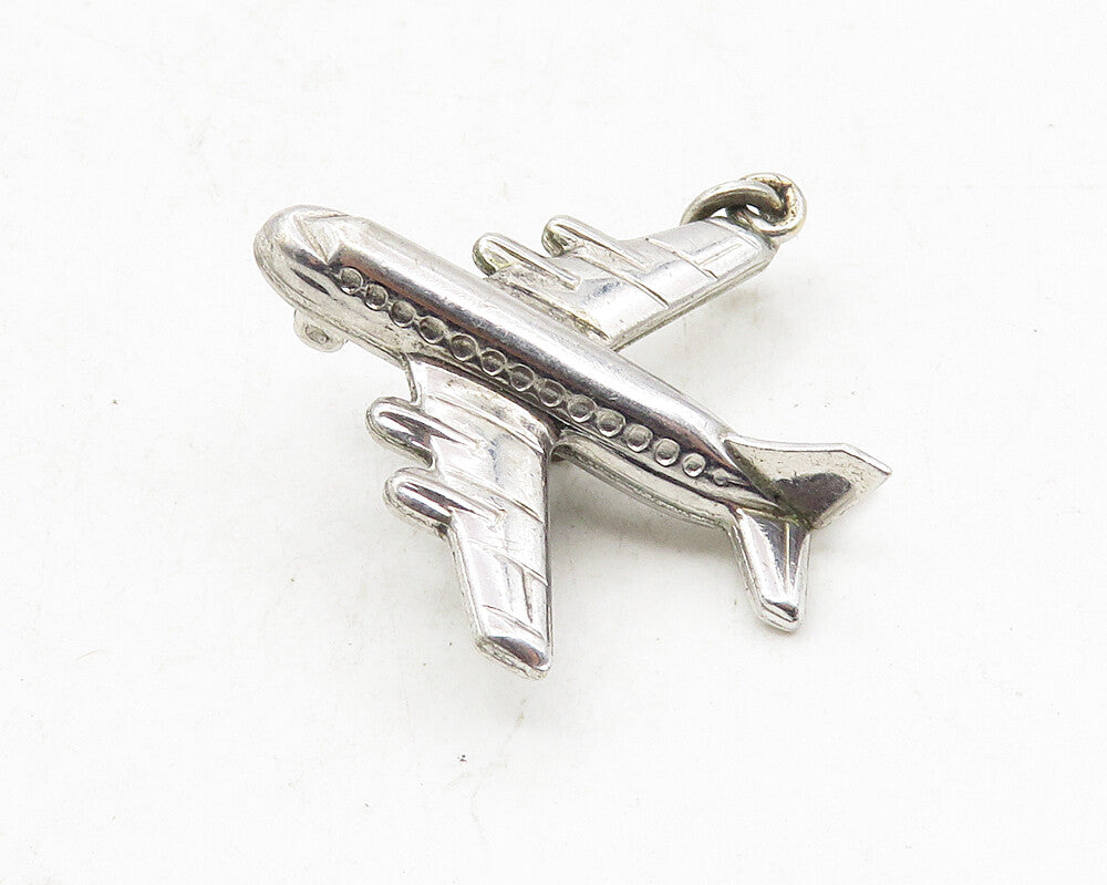 925 Sterling Silver  Vintage Shiny Petite Airplane Motif Pendant  PT7199