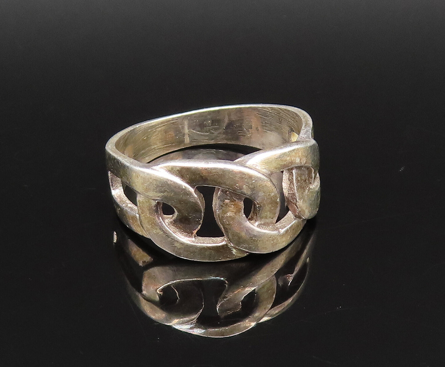 925 Sterling Silver Vintage Interlocking Open Circles Band Ring Sz 9.5 RG25835
